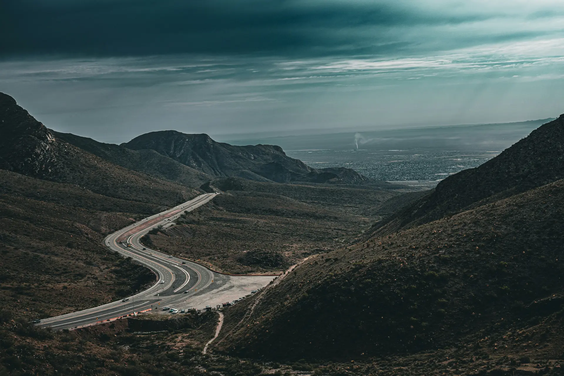 A road winding through the Franklin Mountains above El Paso.